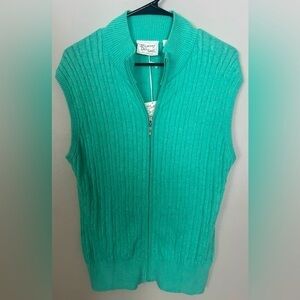 McIlhenny Dry Goods Cotton Silk Cashmere Blended Zip Front Green Sweater Vest M